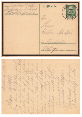 Hindenburg 6 Pfennig postal stationery with mourning ribbon P234 o Oberhausen Sterkrade 15.9.1934
