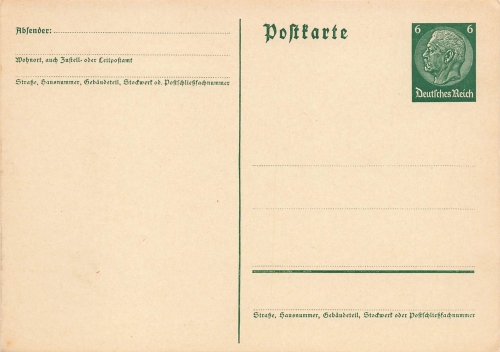 Hindenburg 6 Pfennig Ganzsache *