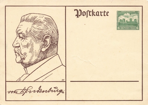 Hindenburg German Emergency Aid 6 Pfennig Tannenberg postal stationery P215 German Empire *
