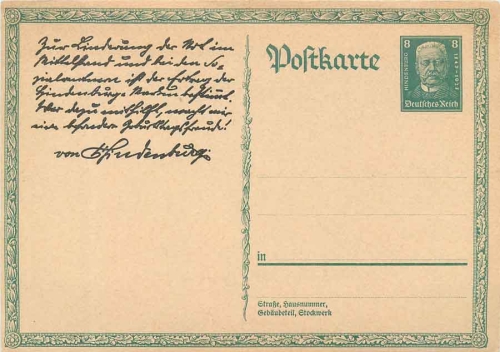 Paul von Hindenburg 80th birthday postal stationary P 207 * m 1927