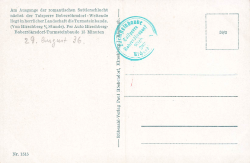 Turmsteinbaude Hirschberg  Riesengebirge Schlesien Jelenia Gora * 1936