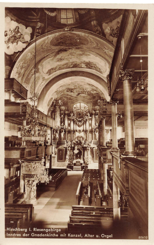 Hirschberg Church of Grace, interior view, Giant Mountains, Silesia, Jelenia Gora * around 1930
