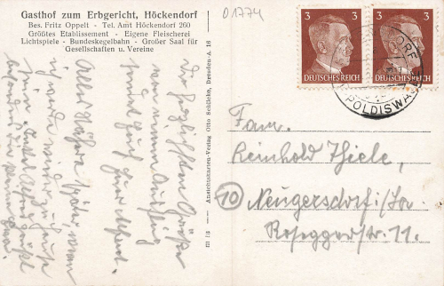 01774 Hoeckendorf Klingenberg Gasthof zum Erbgericht Fritz Oppelt o 1944