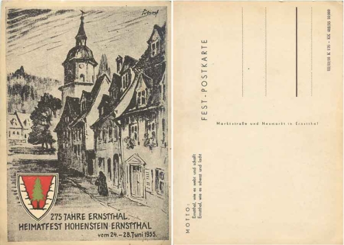 09337 Hohenstein Ernstthal Heimatfest 275 years artist card 1955