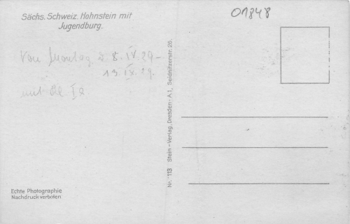 01848 Hohnstein Sächsische Schweiz Jugendburg * um 1930