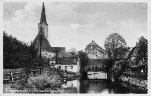 02977 Hoyerswerda Kirche mit Elsterpartie o 1943