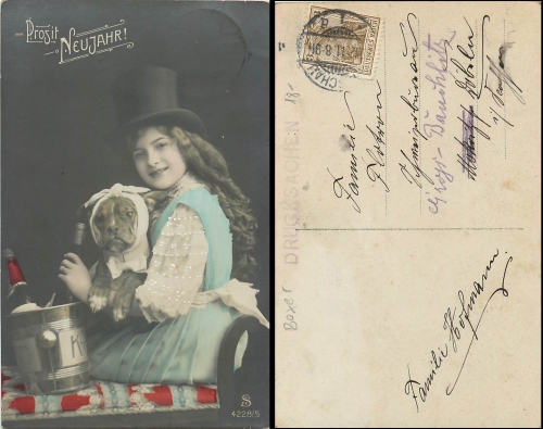 Neujahr Kind mit Boxer Hund Serie 4228/5, o 10.12.1911