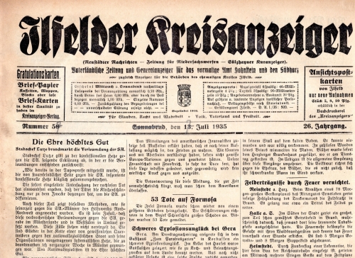 Ilfelder Kreisanzeiger weekly newspaper July 17, 1935