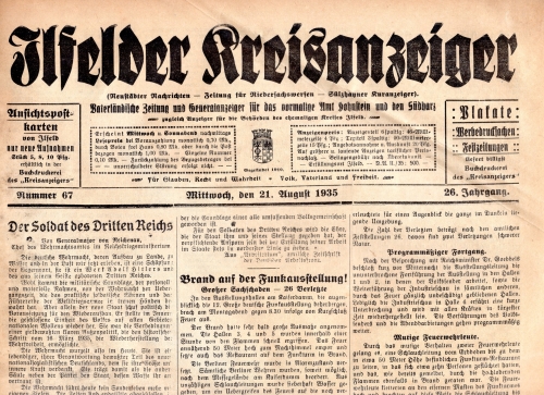 Ilfelder Kreisanzeiger Wochenzeitung 21. August 1935