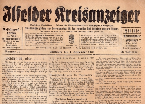 Ilfelder Kreisanzeiger Wochenzeitung 4. September 1935