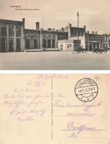 Insterburg East Prussia Chernyakhowsk train station Feldpost Stallupoenen 4.9.1915