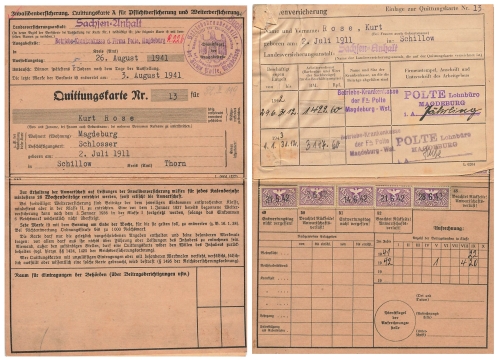 Disability insurance Saxony Anhalt receipt card company Polte Magdeburg 1941