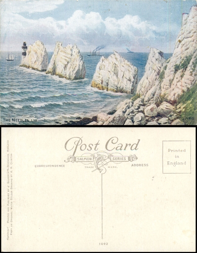 Isle of Wight The Needles Lighthouse Quinton artist card circa 1910