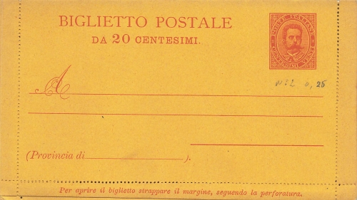 Italien Biglietto Postale Venti Centesimi Kartenbrief Ganzsache um 1900