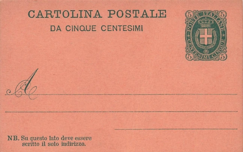 Italien Cartonlina Postale Da Cinque Centesimi Ganzsache 1889