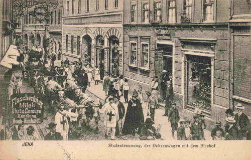 Jena Studentenumzug, der Ochsenwagen mit dem Bischof o 1912