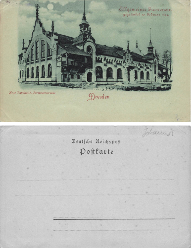 Johannstadt Dresden Permoserstrasse neue Turnhalle Allgemeiner Turnverein Mondscheinkarte * 1897