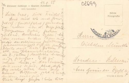 02796 Jonsdorf Zittauer Gebirge o 1955