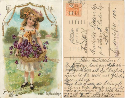 Jugendstil goldschnitt Geburtstagskarte o 22.9.1916