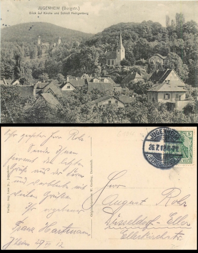 Jugenheim Bergstrasse Kirche und Schloss Heiligenberg o 26.07.1912