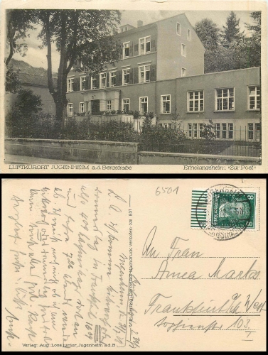 Jugenheim Bergstrasse Erholungsheim Zur Post o 31.7.1928