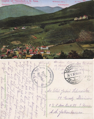 Jungholz with Thierenbach Feldpost 12th Landwehr Division January 26, 1916
