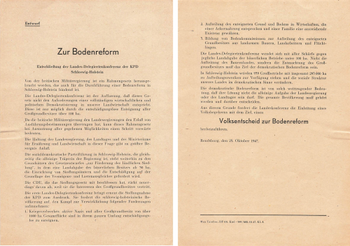 KPD Schleswig-Holstein State Delegates' Conference on Land Reform in Rendsburg 1947