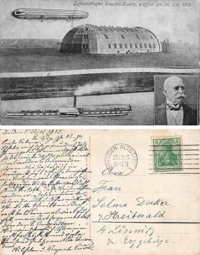 Kaditz Dresden airship port with Elbe steamer Bastei o 1913