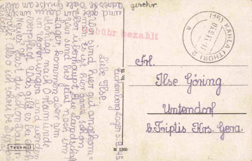 Kahla Thüringen Mehrbildkarte o 6.9.1945 roter Gebühr bezahlt Stempel