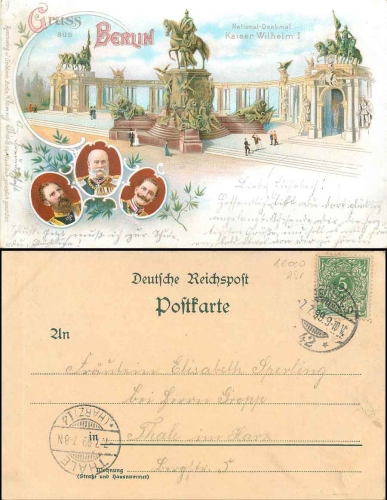 Berlin National-Denkmal Kaiser Wilhelm I. Farblitho o 7.7.1899