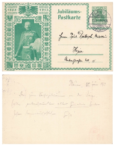 Kaiser Wilhelm II 25 Jähriges Regierungsjubiläum Privatganzsache PP27C242 1913 o Plauen 15.6.1913