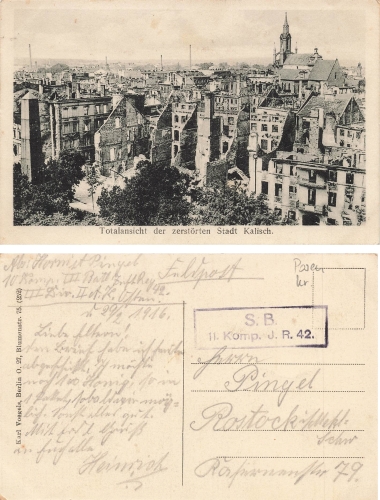 Kalisch Posen Kalisz Feldpost 11th Company J.R. 42 1916