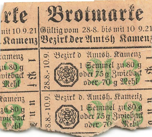Kamenz Sachsen Brotmarken 1921