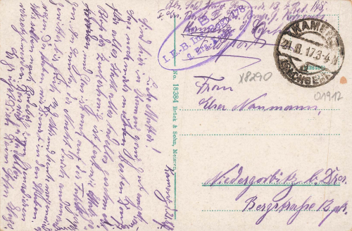 Kamenz Sachsen Feldpost 1.WK I.E.-B. Inf. Regt.178 2. Ers. Komp. 1917