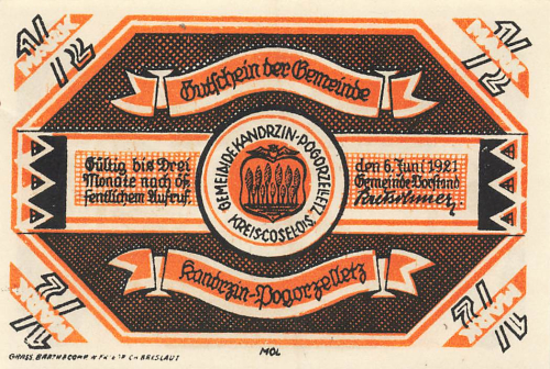 Kandrzin-Pogorzelletz Upper Silesia emergency bank note Kędzierzyn 1921
