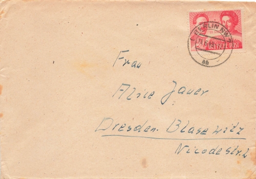 Karl Liebknecht Rosa Luxemburg Einzelfrankatur auf Brief o Berlin NW7 11.6.1949 nach Dresden