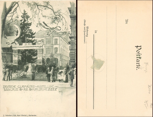 Karlsruhe German glass painting exhibition 1901 Kley artist card