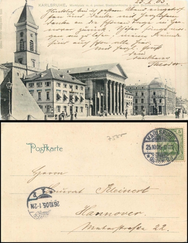 Karlsruhe Marktplatz Stadtpfarrkirche o 25.10.1905