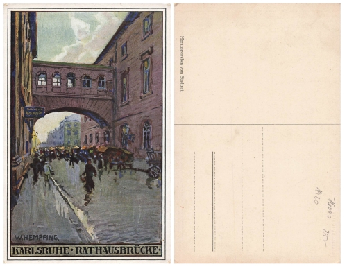 Karlsruhe Rathausbrücke Künstlerkarte Wilhelm Hempfing *ca. 1920