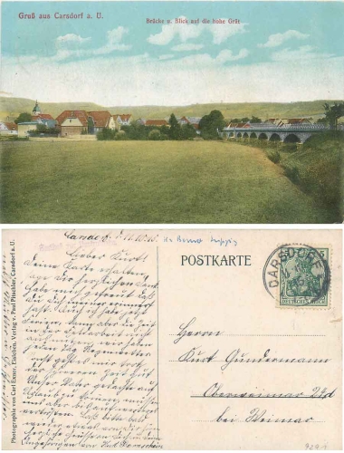 06638 Karsdorf Unstrut Brücke und Blick auf die hohe Grät o 11.10.1915