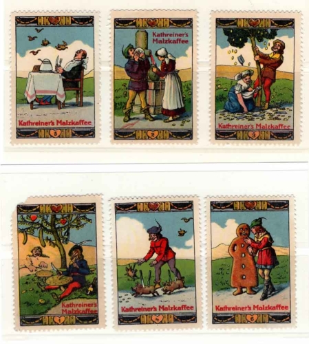 Kathreiners Malzkaffee 6 Werbe Vignetten um 1910