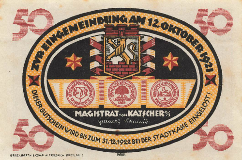 Katscher Oberschlesien Notgeldschein Kietrz 1921