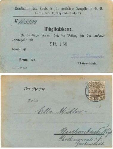 Kaufmännischer Verband weiblicher Angestellte Mitgliedskarte  o 22.2.1918