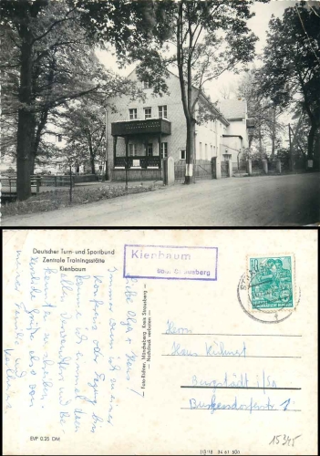 15537 Kienbaum über Strausberg Landpoststempel auf AK Sportschule o 16.1.1961