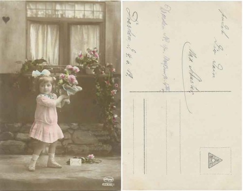 child with flowers birthday serial card Amag 62306/1 used 4.6.1919