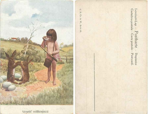 Kind mit Fernglas und Osterhasen * um 1900