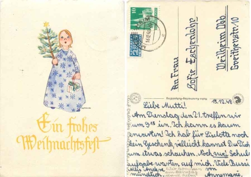 Kind mit Weihnachtsbaum Künstlerkarte Hahn o 16.12.1948