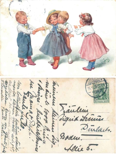 Children playing kiss artist card Karl Holiday o 15.11.1910