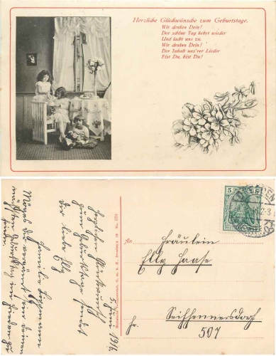 children playing birthday card o 3.6.1916