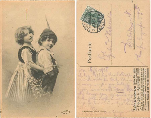 Children in costume dental care advertising Caramol o 25.6.1915